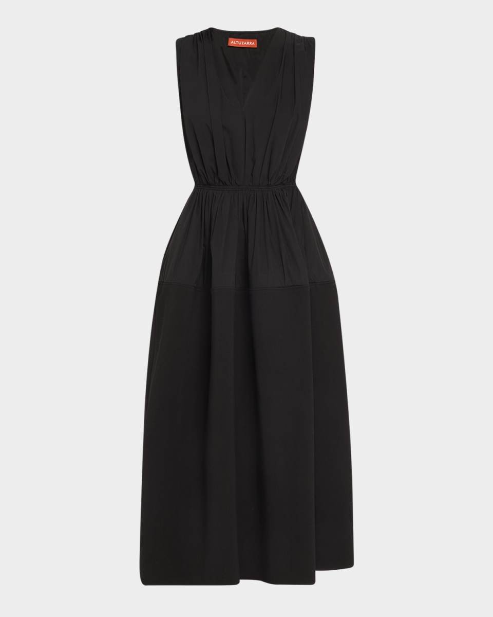 Mika Gathered Sleeveless Midi Dress